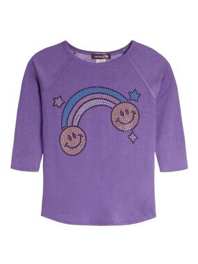 Sparkle by Stoopher Rainbow Smiley Rhinestone T-Shirt Size 14 Purple 3/4 Sleeve